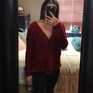 red cardigan